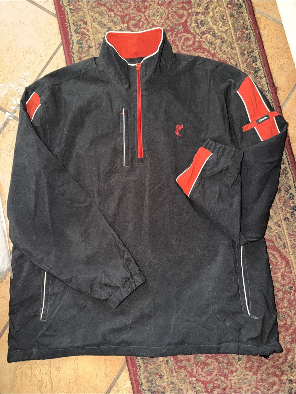 Ashworth Men’s 1/4 Zip Pullover/Windbreaker, Black & Red, Size XL, EUC